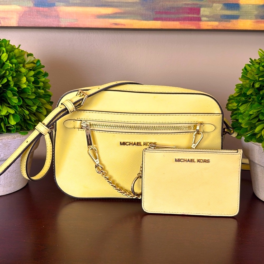 MICHAEL Michael Kors JET SET💛YELLOW BUTTERCUP💛 LEATHER ZIP CHAIN CROSSBODY BAG - Picture 4 of 17